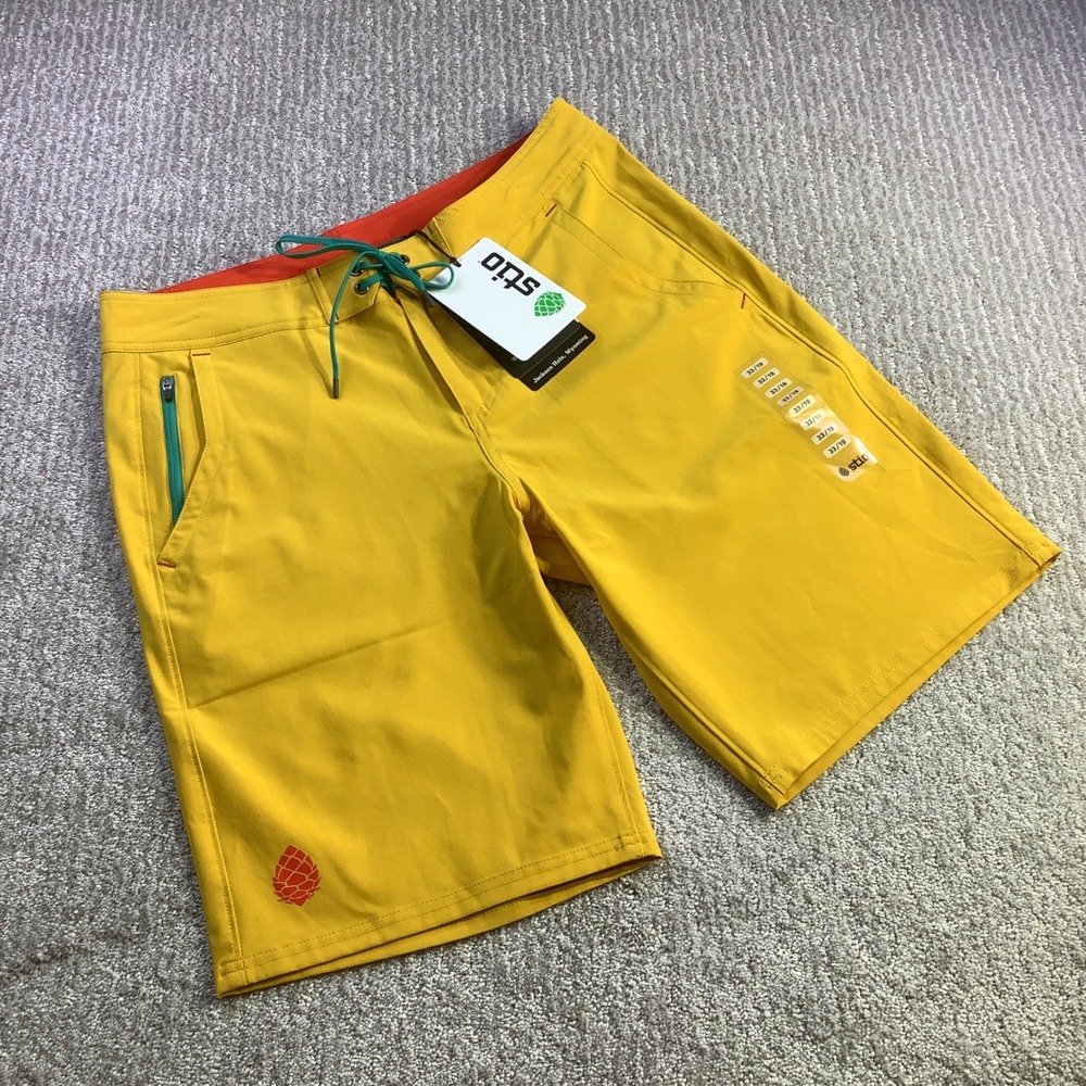 Stio Mens CFS Board Shorts Quick Dry Swim Trunks Yellow Size 33 NWT